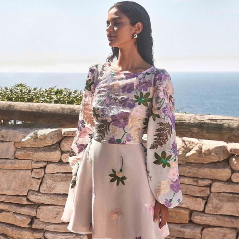 elliatt venetian floral embroidered long sleeve fit & flare mini dress small - Picture 7 of 7